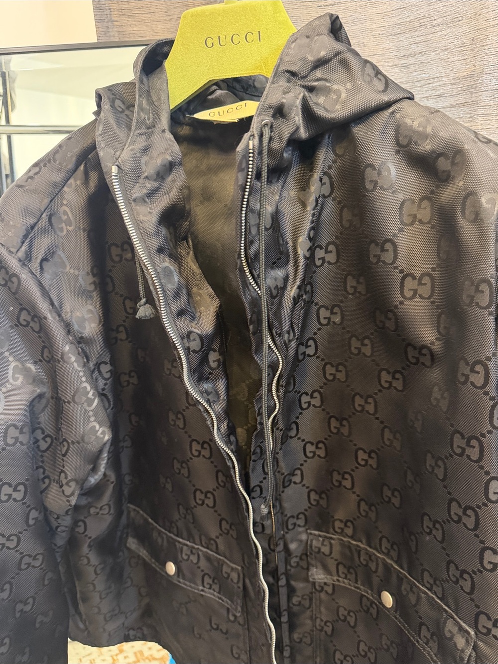 Gucci Black GG Monogram Hooded Performance Jacket